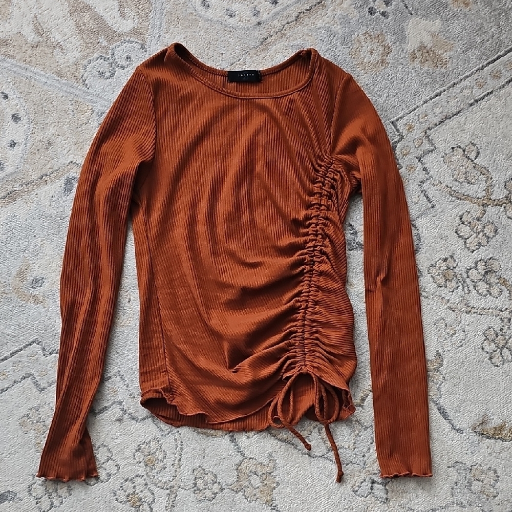 21 Saints Rust Colored Ruched Long Sleeve Blouse Size Small